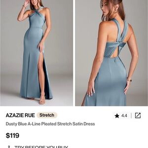 Dusty blue Azazie bridesmaid dress